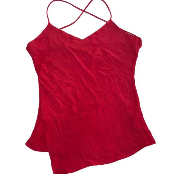 Zara Tank Top Womens Small Red Strappy Back V Neck Satin Layered Asymmetrical - Picture 1 of 7